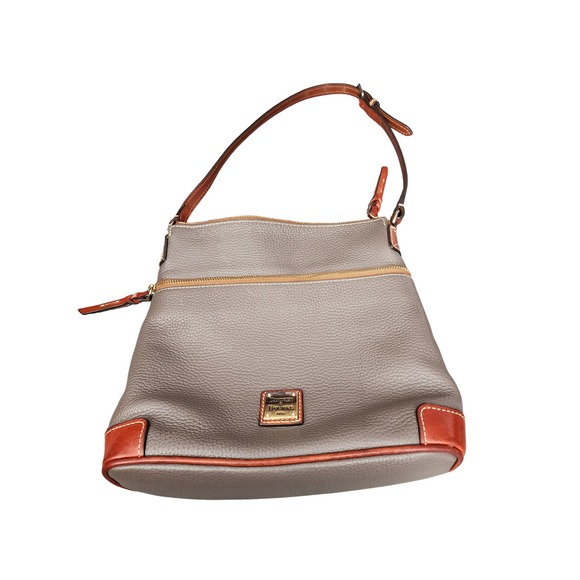 Dooney Bourke Pebble Leather Handbag Shoulder Bag‎ Gray Brown Trim - Picture 13 of 13